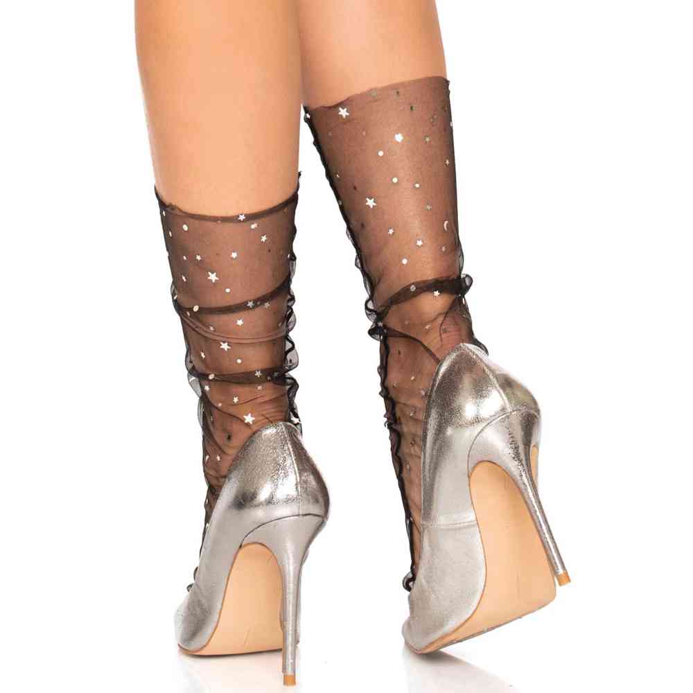 Leg Avenue - Tulle Star And Moons Socken - Schwarz